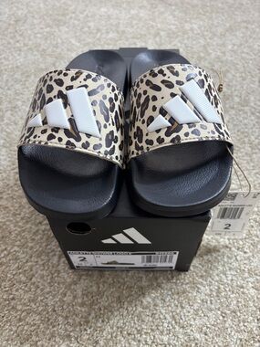 adidas Leopard Strap Slide Sandals - Black & Tan